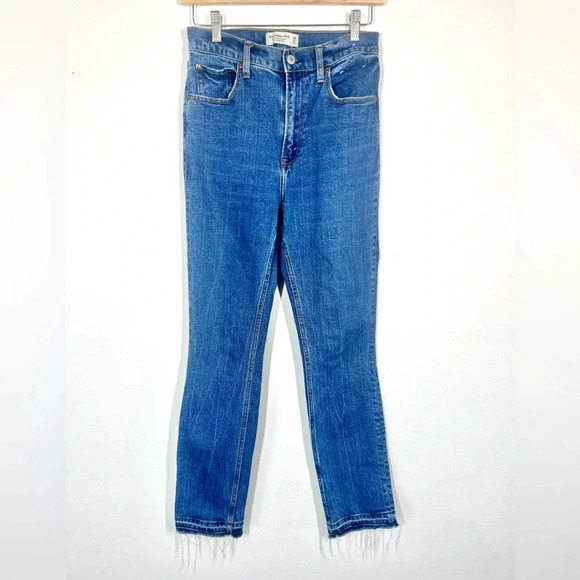 Abercrombie & Fitch Denim - Abercrombie & Fitch The 90’s Slim Straight Ultra High Rise Raw Hem Jean